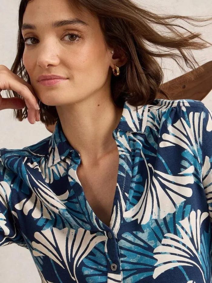 Women ANNIE MID SLEEVE JERSEY SHIRT Blue Print White Stuff Shirts and Blouses