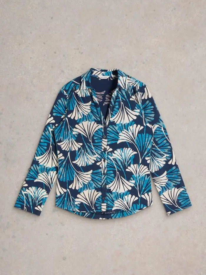 Women ANNIE MID SLEEVE JERSEY SHIRT Blue Print White Stuff Shirts and Blouses
