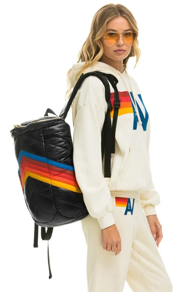 Women Backpacks Aviator Nation PEAK PUFFER BACKPACK 8211 BLACK GLOSSY