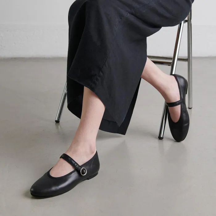 Women Ballet Flats With Straps And Adjustable Buckles Black JONAK Ballet Flats