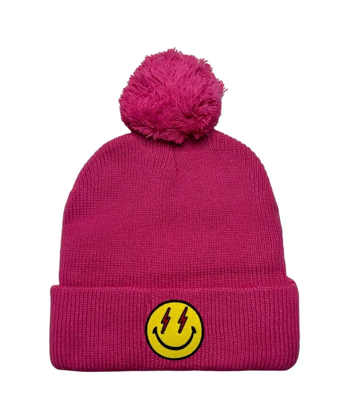Women Beanies Aviator Nation BOLT SMILEY POM POM RIB BEANIE