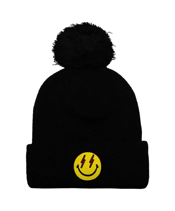 Women Beanies Aviator Nation BOLT SMILEY POM POM RIB BEANIE