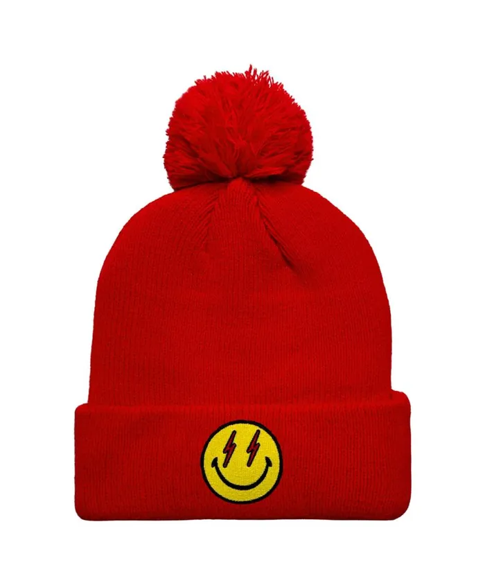 Women Beanies Aviator Nation BOLT SMILEY POM POM RIB BEANIE