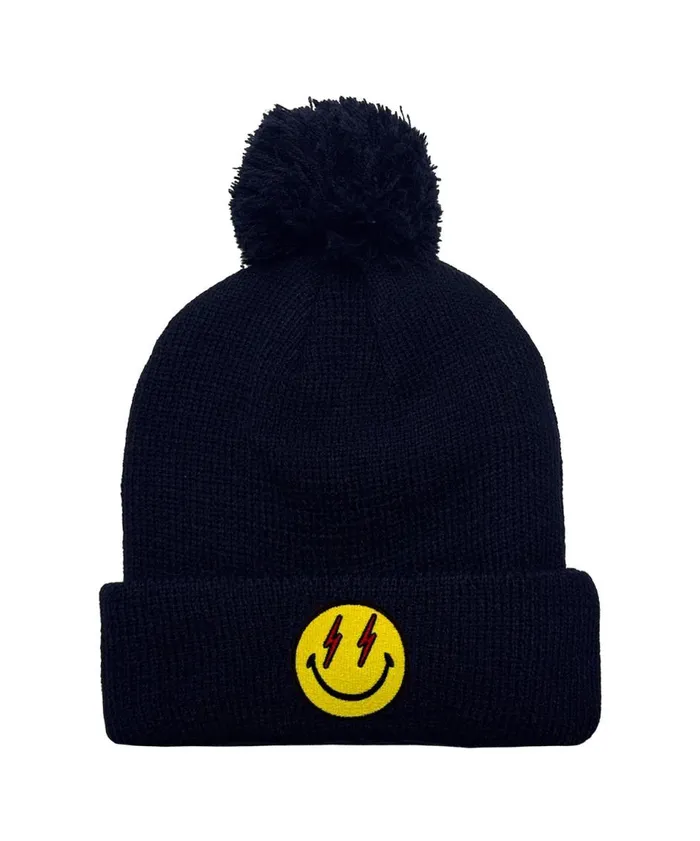 Women Beanies Aviator Nation BOLT SMILEY POM POM RIB BEANIE