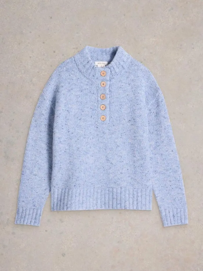 Women BELLA BUTTON LONG SLEEVE JUMPER Blue Multi White Stuff Knitwear