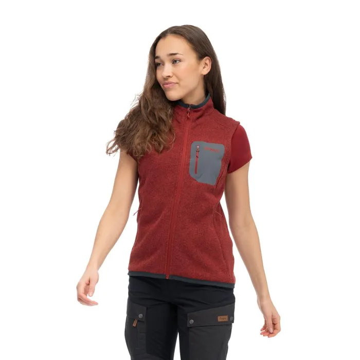 Women Bergans Of Norway Fleece Kamphaug Knitted Vest Chianti Red