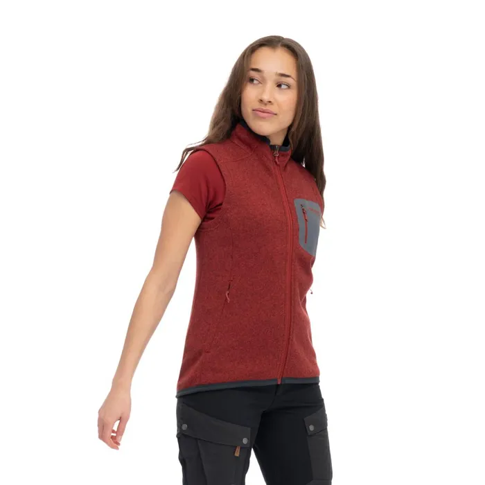 Women Bergans Of Norway Fleece Kamphaug Knitted Vest Chianti Red