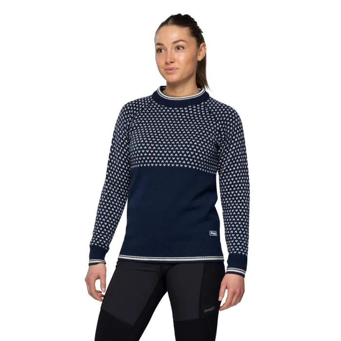Women Bergans Of Norway Jumpers And Long Sleeves Alvdal Wool W Jumper Navy Vanilla White