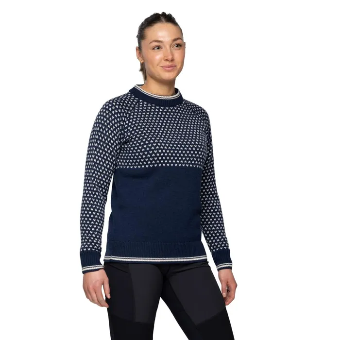 Women Bergans Of Norway Jumpers And Long Sleeves Alvdal Wool W Jumper Navy Vanilla White