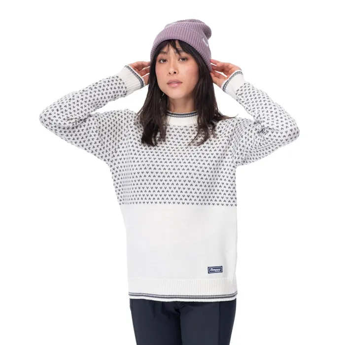 Women Bergans Of Norway Jumpers And Long Sleeves Alvdal Wool W Jumper Vanilla White Solid Dark Grey