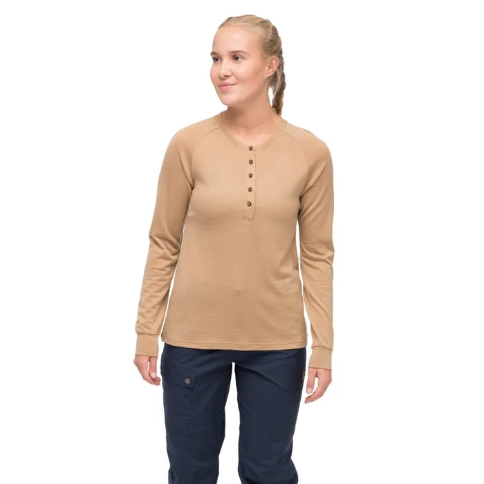 Women Bergans Of Norway Jumpers And Long Sleeves Lysebu Wool Henley Warm Sand