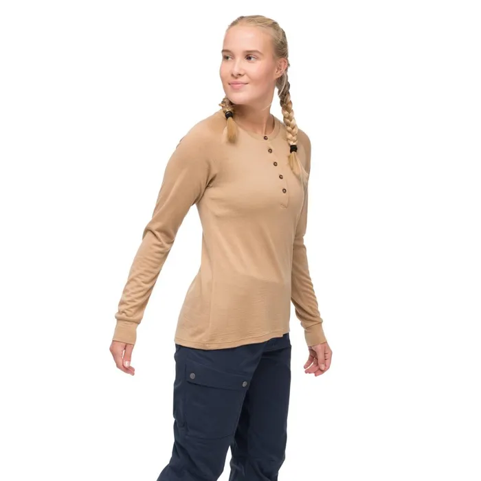 Women Bergans Of Norway Jumpers And Long Sleeves Lysebu Wool Henley Warm Sand