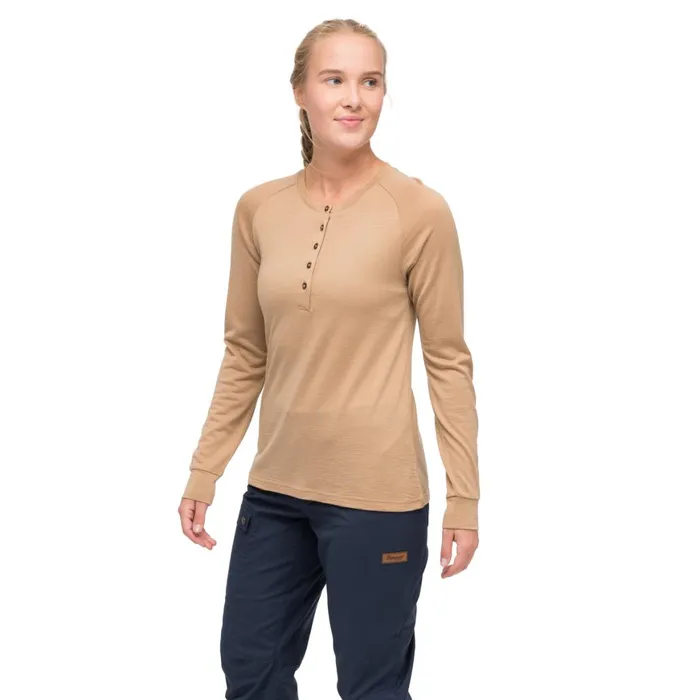 Women Bergans Of Norway Jumpers And Long Sleeves Lysebu Wool Henley Warm Sand