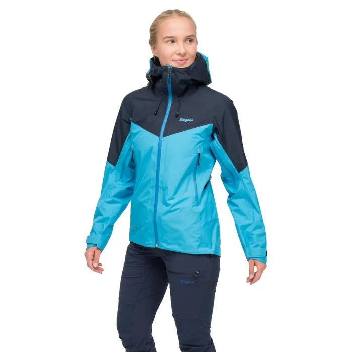 Women Bergans Of Norway Shell Jackets Rabot Light 3l Shell Jacket Aqua Lagoon Navy Blue
