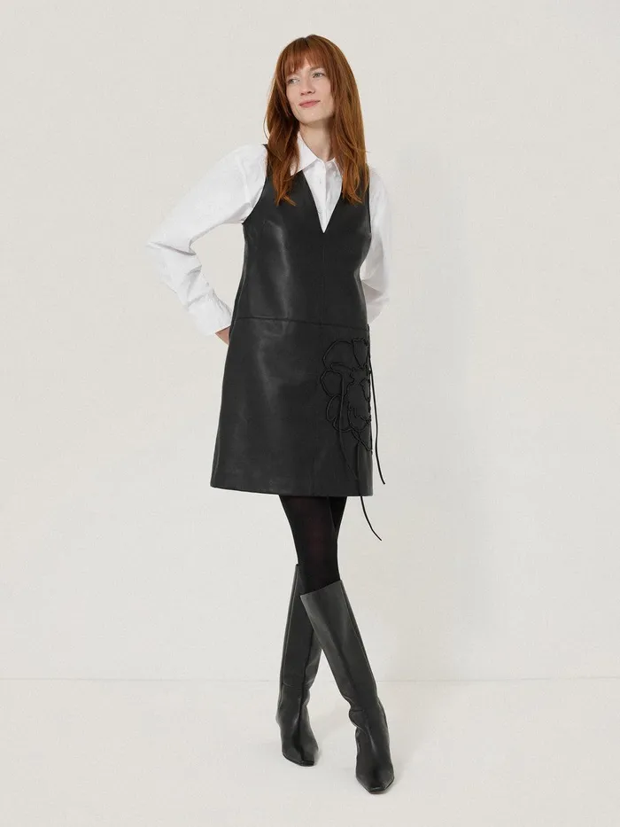 Women Bleeker Leather Applique Dress Black Jigsaw Dresses and Jumpsuits