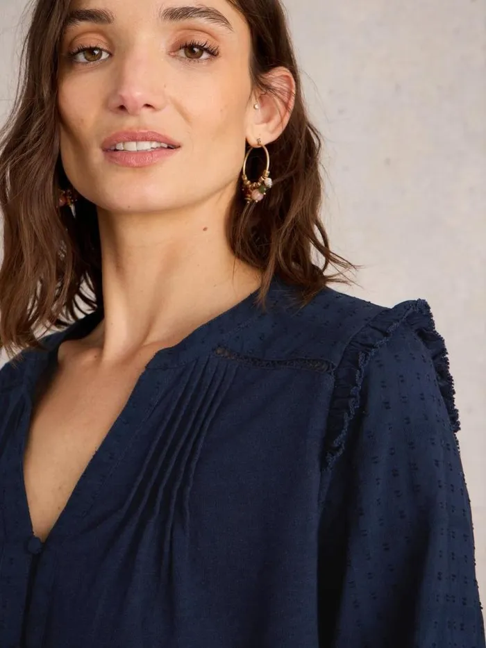 Women BLOSSOM BUTTON NECK BOHO TOP French Navy White Stuff Tops and Tees Women BLOSSOM BUTTON NECK BOHO TOP French Navy White Stuff Tops and Tees