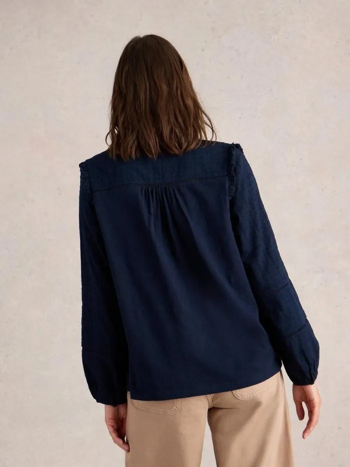 Women BLOSSOM BUTTON NECK BOHO TOP French Navy White Stuff Tops and Tees Women BLOSSOM BUTTON NECK BOHO TOP French Navy White Stuff Tops and Tees