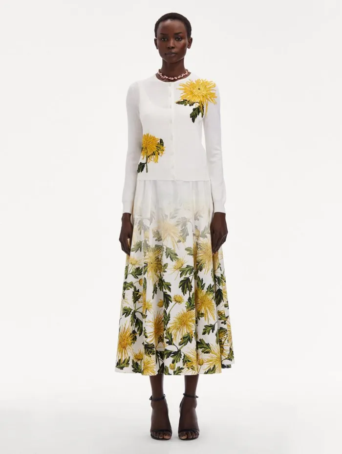 Women Blouses and Knits Oscar De La Renta Chrysanthemum Threadwork Cardigan Ivory