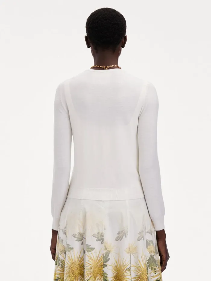 Women Blouses and Knits Oscar De La Renta Chrysanthemum Threadwork Cardigan Ivory