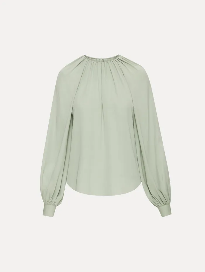 Women Blouses and Knits Oscar De La Renta Long Sleeve Georgette Blouse Eucalyptus