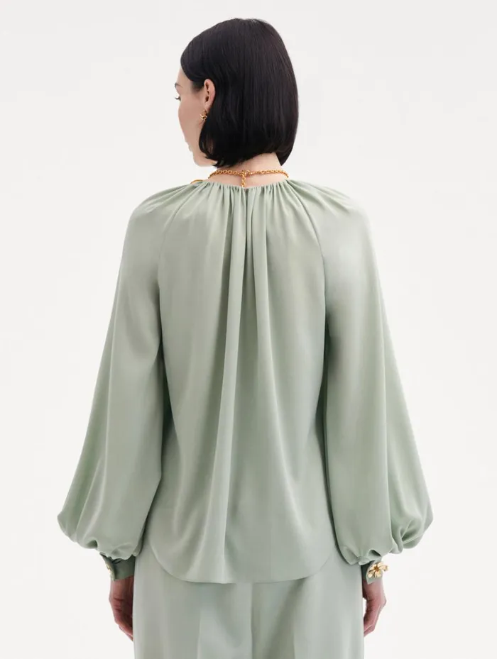Women Blouses and Knits Oscar De La Renta Long Sleeve Georgette Blouse Eucalyptus Women Blouses and Knits Oscar De La Renta Long Sleeve Georgette Blouse Eucalyptus