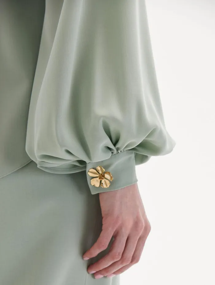 Women Blouses and Knits Oscar De La Renta Long Sleeve Georgette Blouse Eucalyptus Women Blouses and Knits Oscar De La Renta Long Sleeve Georgette Blouse Eucalyptus