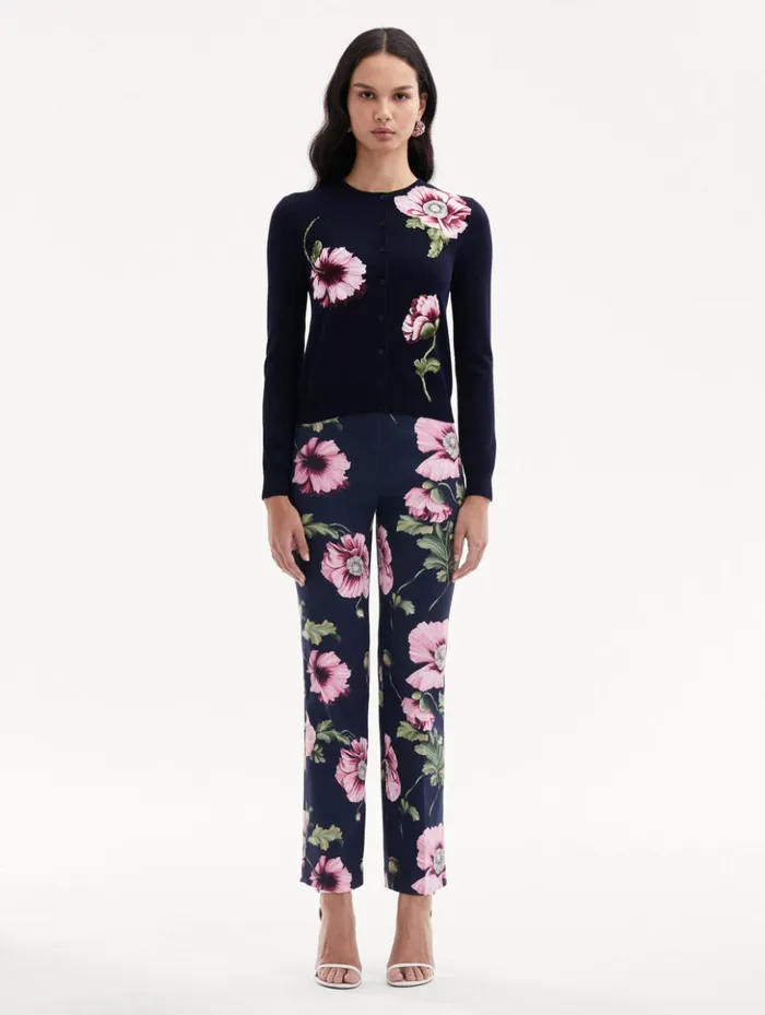 Women Blouses and Knits Oscar De La Renta Poppy Threadwork Cardigan Navy Pink Women Blouses and Knits Oscar De La Renta Poppy Threadwork Cardigan Navy Pink