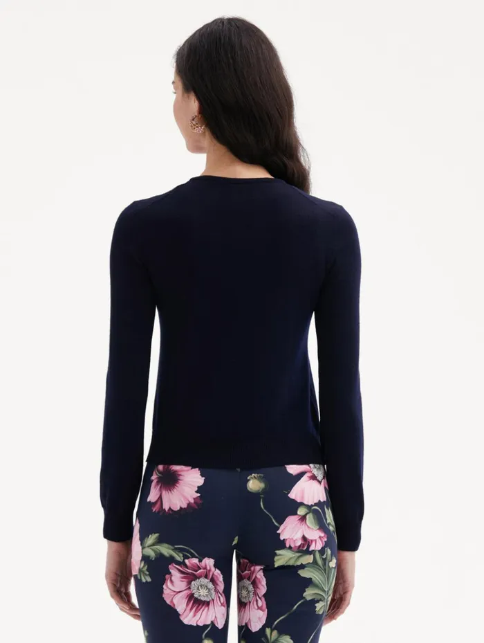 Women Blouses and Knits Oscar De La Renta Poppy Threadwork Cardigan Navy Pink Women Blouses and Knits Oscar De La Renta Poppy Threadwork Cardigan Navy Pink