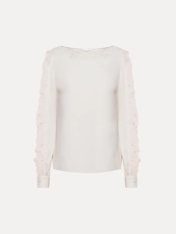 Women Blouses and Knits Oscar De La Renta Threadwork Embroidered Blouse Ivory