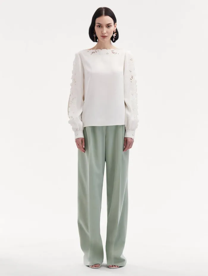 Women Blouses and Knits Oscar De La Renta Threadwork Embroidered Blouse Ivory Women Blouses and Knits Oscar De La Renta Threadwork Embroidered Blouse Ivory