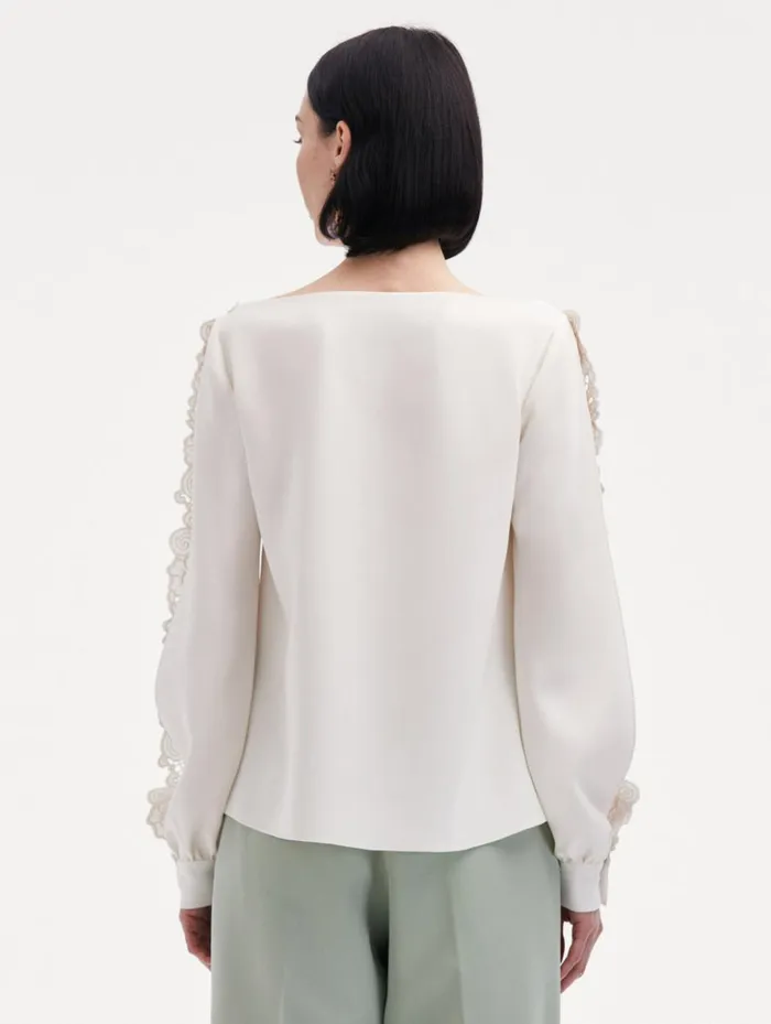 Women Blouses and Knits Oscar De La Renta Threadwork Embroidered Blouse Ivory Women Blouses and Knits Oscar De La Renta Threadwork Embroidered Blouse Ivory