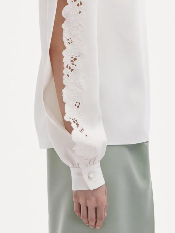 Women Blouses and Knits Oscar De La Renta Threadwork Embroidered Blouse Ivory Women Blouses and Knits Oscar De La Renta Threadwork Embroidered Blouse Ivory