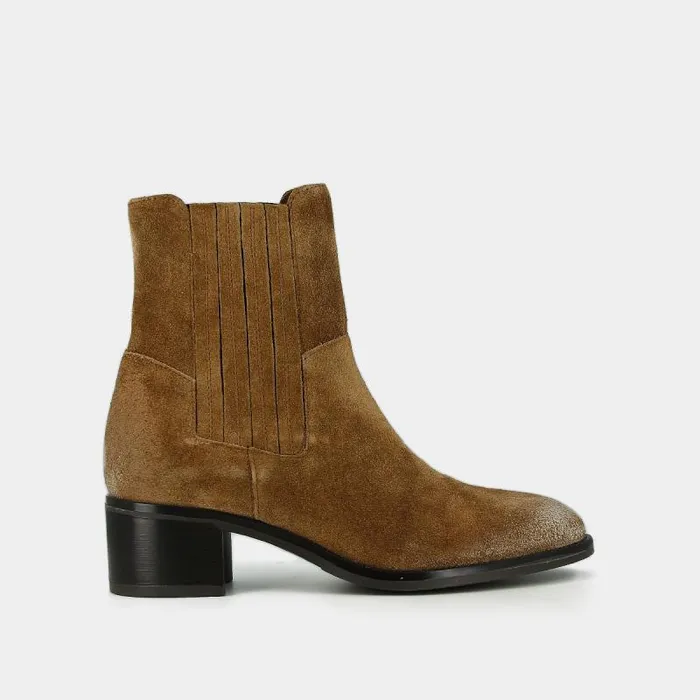 Women Boots With Elastic Band And Square Heel Taupe JONAK Ankle Boots Lowboots