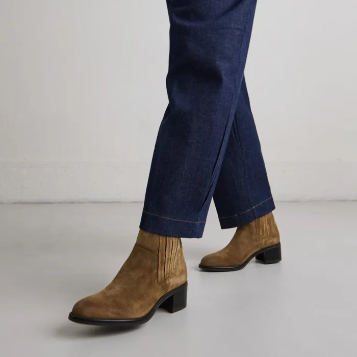 Women Boots With Elastic Band And Square Heel Taupe JONAK Ankle Boots Lowboots