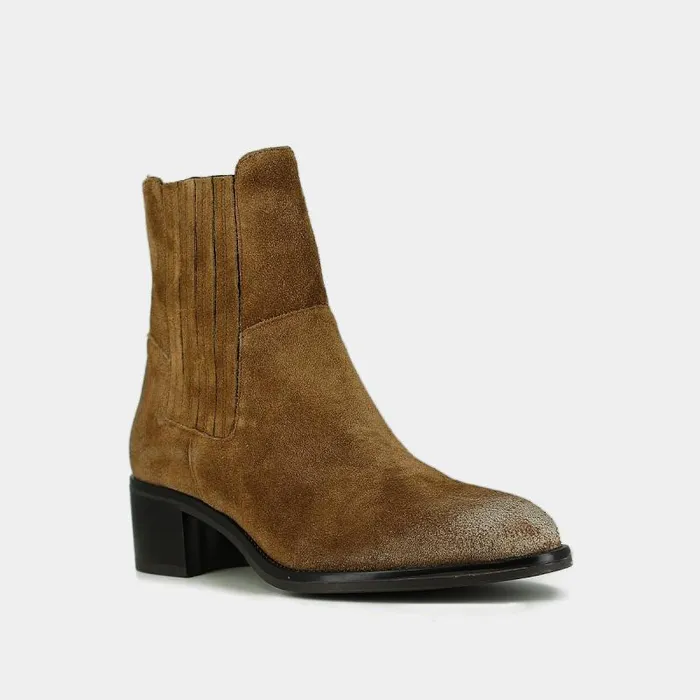 Women Boots With Elastic Band And Square Heel Taupe JONAK Ankle Boots Lowboots