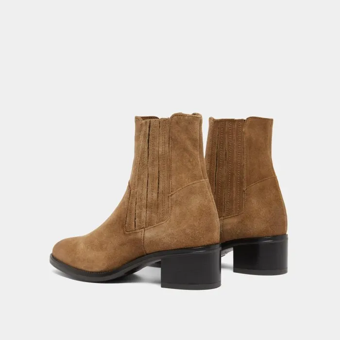 Women Boots With Elastic Band And Square Heel Taupe JONAK Ankle Boots Lowboots