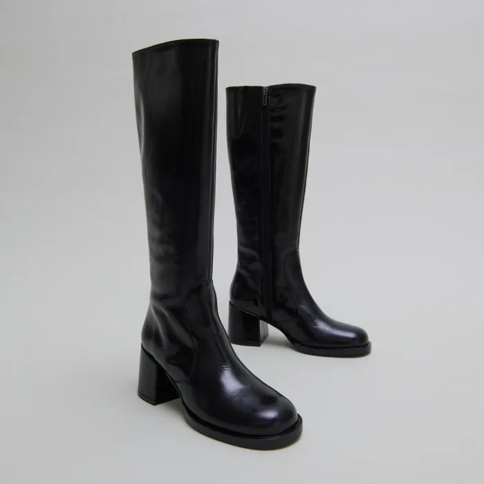 Women Boots With Heels And Rounded Toes Black JONAK Boots Thighhigh Boots