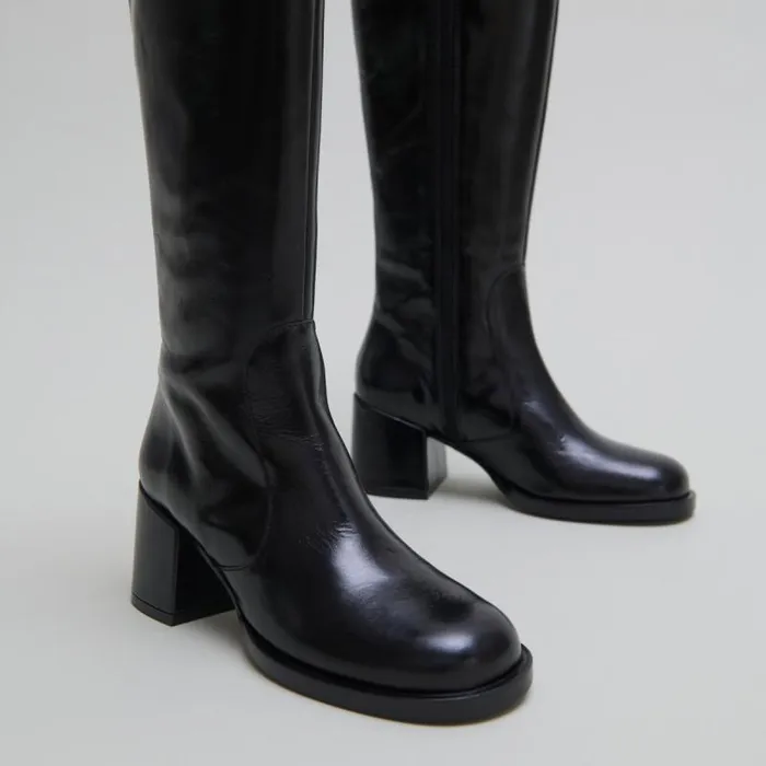 Women Boots With Heels And Rounded Toes Black JONAK Boots Thighhigh Boots