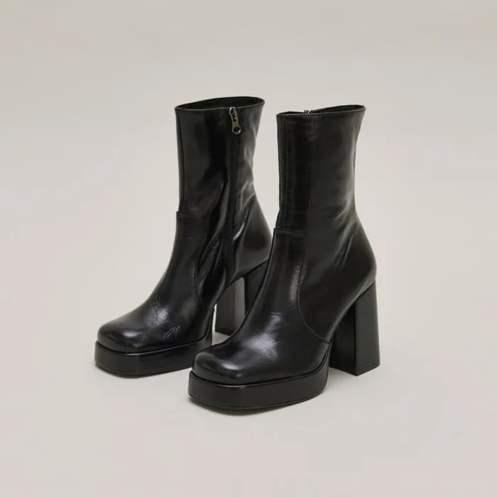 Women Boots With Heels And Square Toes Black JONAK Ankle Boots Lowboots