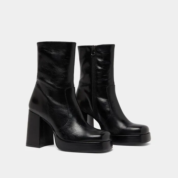 Women Boots With Heels And Square Toes Black JONAK Ankle Boots Lowboots