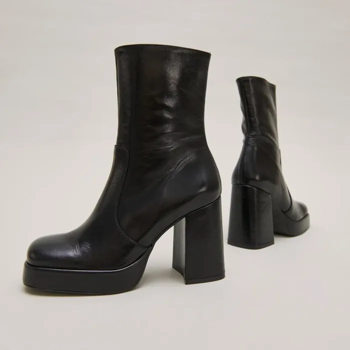 Women Boots With Heels And Square Toes Black JONAK Ankle Boots Lowboots