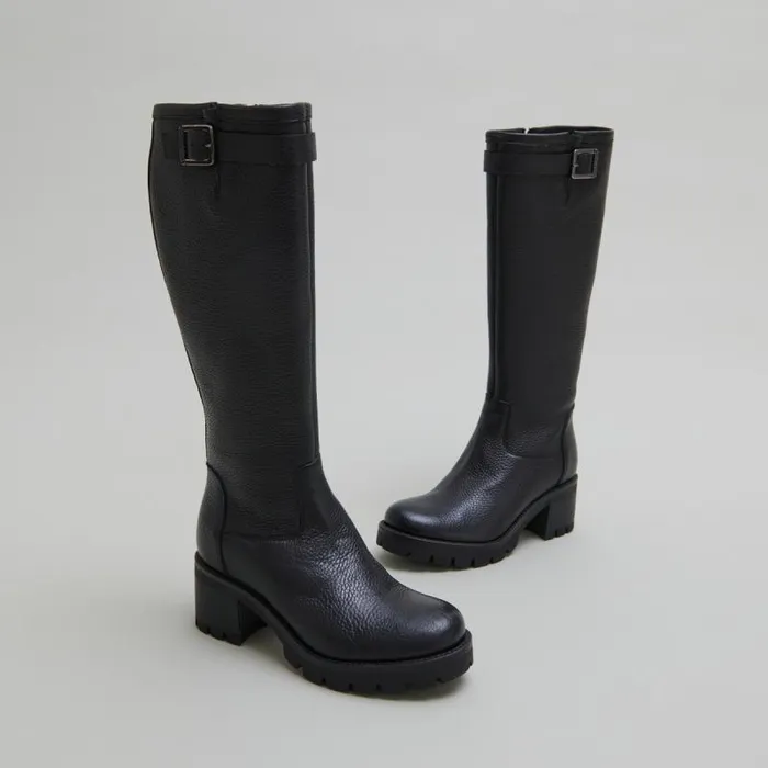 Women Boots With Notched Sole And Buckle Black JONAK Boots Thighhigh Boots