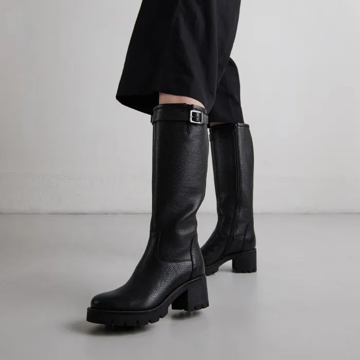 Women Boots With Notched Sole And Buckle Black JONAK Boots Thighhigh Boots