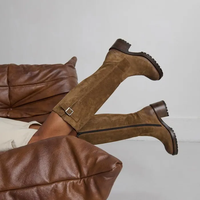 Women Boots With Notched Soles Taupe JONAK Boots Thighhigh Boots