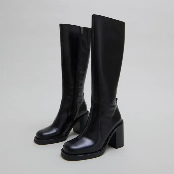 Women Boots With Overflowing Heels Black JONAK Boots Thighhigh Boots