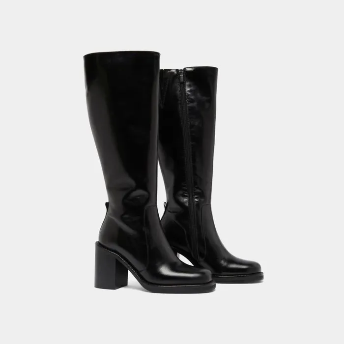 Women Boots With Overflowing Heels Black JONAK Boots Thighhigh Boots