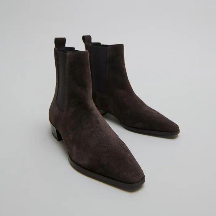 Women Boots With Slight Beveled Heels And Pointed Toes Dark Brown JONAK Ankle Boots Lowboots