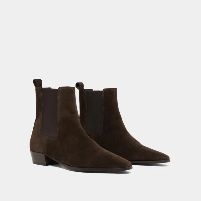 Women Boots With Slight Beveled Heels And Pointed Toes Dark Brown JONAK Ankle Boots Lowboots