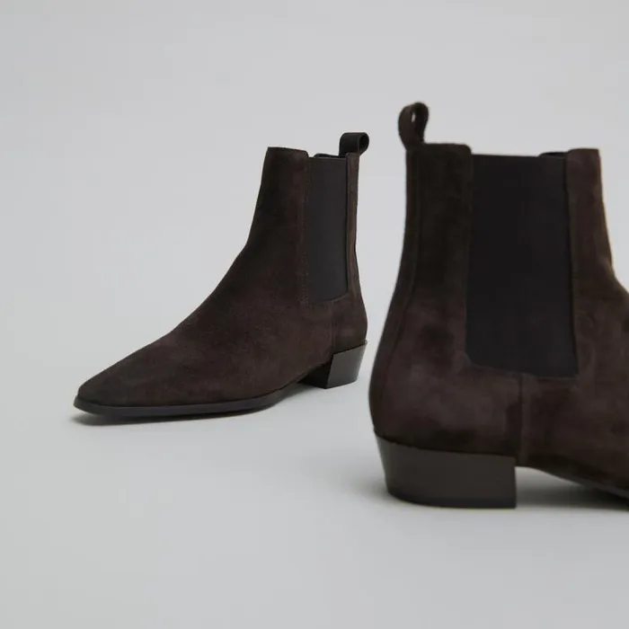 Women Boots With Slight Beveled Heels And Pointed Toes Dark Brown JONAK Ankle Boots Lowboots