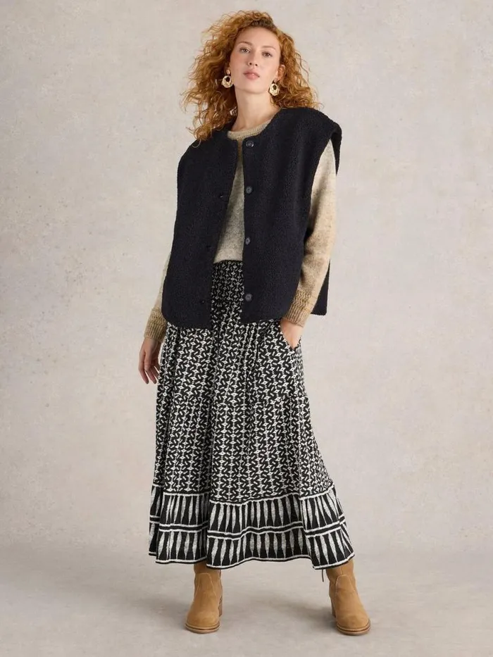 Women Borg Gilet Pure Black White Stuff Coats and Jackets